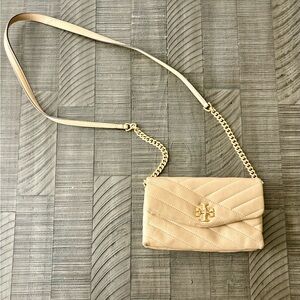 Tory Burch Elegant Beige Quilted Crossbody Bag